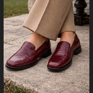 Franco Sarto Burgundy Crocodile Pattern Loafers